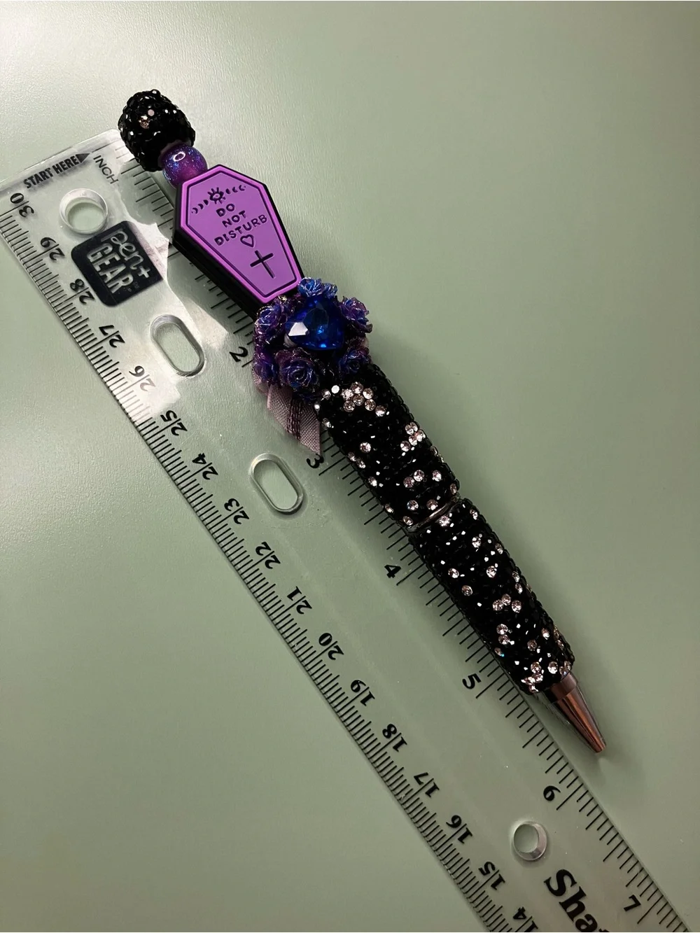 Do Not Disturb Purple Coffin - Black and White Rhinestone Handmade Beaded Pen